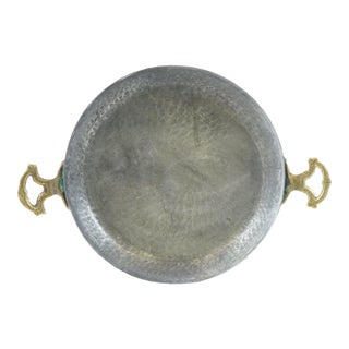 Mid 20th Century Hammered Copper Pan with Brass Handles For Sale