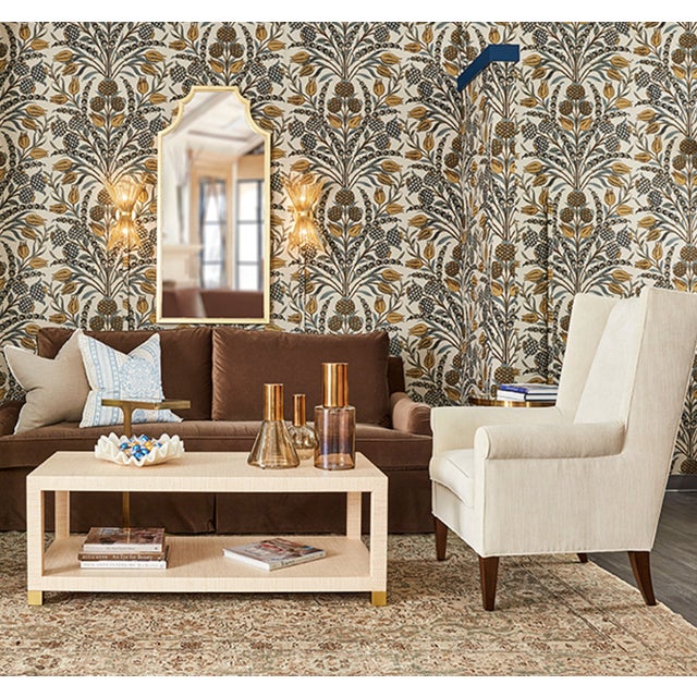 Matthew Izzo Home - Patricia Natural Grasscloth Rectangular Coffee Table With Brass Foot Caps For Sale In New York - Image 6 of 8