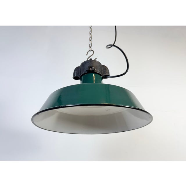 French Industrial Dark Green Enamel Factory Pendant Lamp, 1960s For Sale - Image 10 of 18