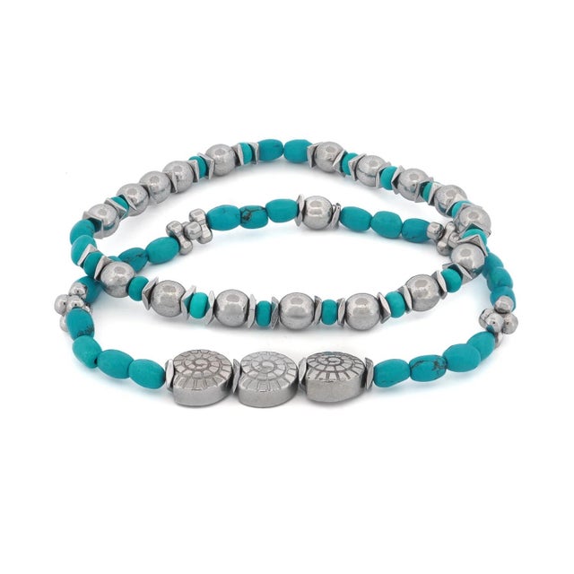 Gemstone Sea Soul Hematite & Turquoise Bracelet Set For Sale - Image 7 of 7