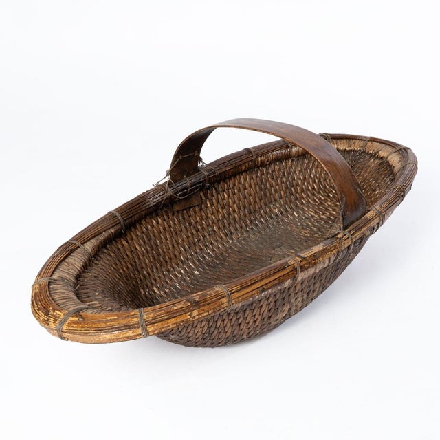 Antique Chinese Willow Gathering Basket For Sale - Image 4 of 12