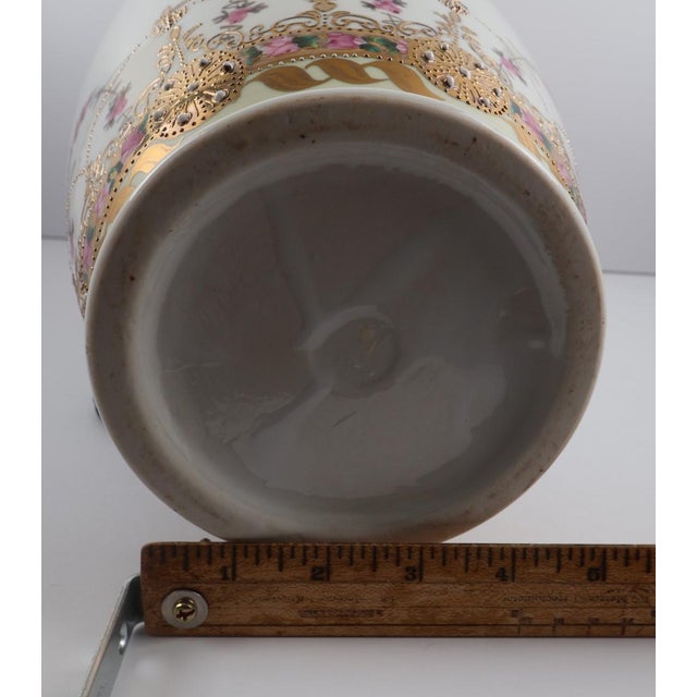 Tall Hand-Painted Porcelain Vase With Raised Gold & Jeweled Enamel, European Style, 16” For Sale In Philadelphia - Image 6 of 8