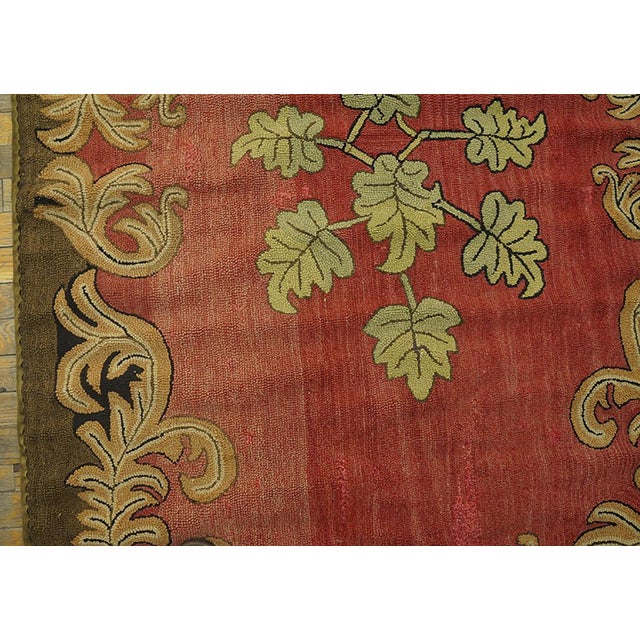 1930s 1930s Red Floral Folk Art Antique American Hooked Rug 4' 3" X 6' 9" Handmade Wool Carpet For Sale - Image 5 of 6