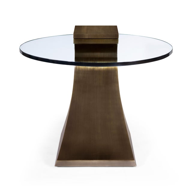 Modern Modern Greg Sheres Style Bronze Lamp Table with Oval Glass Top For Sale - Image 3 of 4