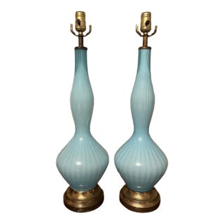 Vintage Murano Glass Lamps Barovier Taso Turquoise Blue Mid-Century Modern 1950s-60s For Sale