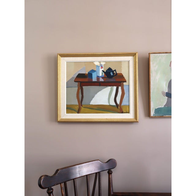 Mid-Century Modern 'The Blue Teapot' Swedish Original Still Life Oil Painting, Framed For Sale - Image 4 of 12