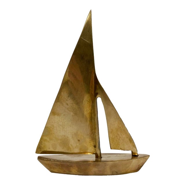 Vintage Mid Century Solid Brass Sailboat Sculpture For Sale