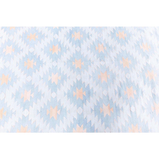 Turkish Doris Leslie Blau Vintage Indian Dhurrie Geometric Blue Flatweave Cotton Rug For Sale - Image 3 of 9