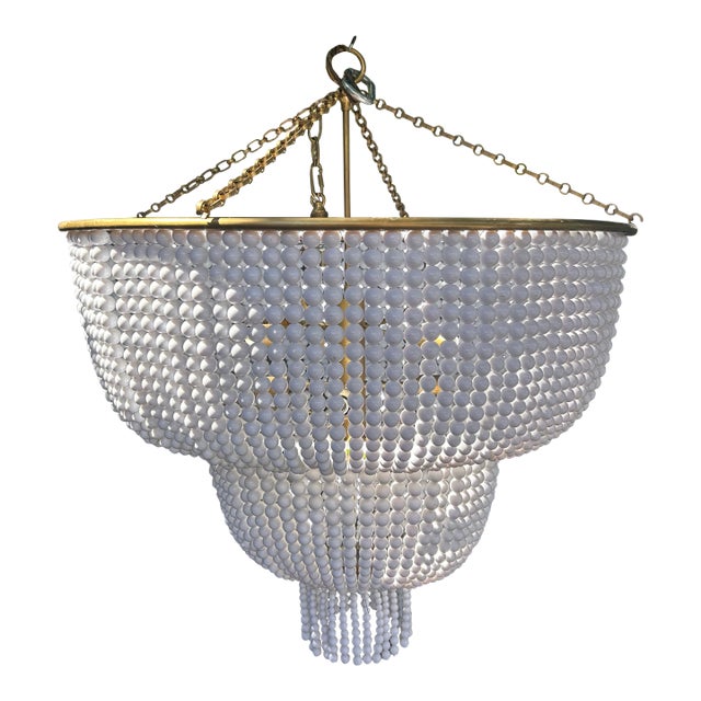 Visual Comfort Signature Aerin "Jacqueline" Unused Two-Tier Chandelier - Antique Brass & White Acrylic For Sale