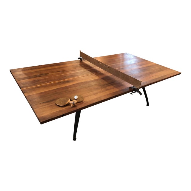 District Eight Wood and Leather Ping Pong Table W/ Leather Paddles