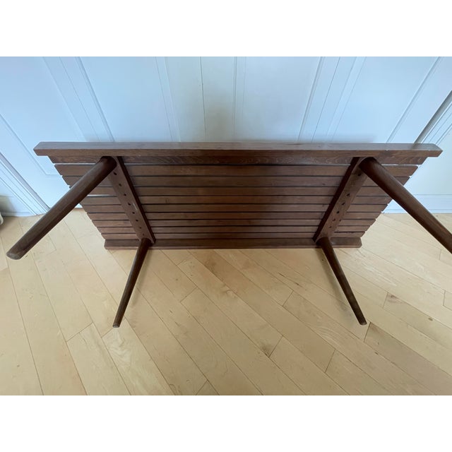 Vintage Mid Century Modern Yugoslavian Beech Wood Slat Coffee Table Bench MCM For Sale - Image 12 of 12