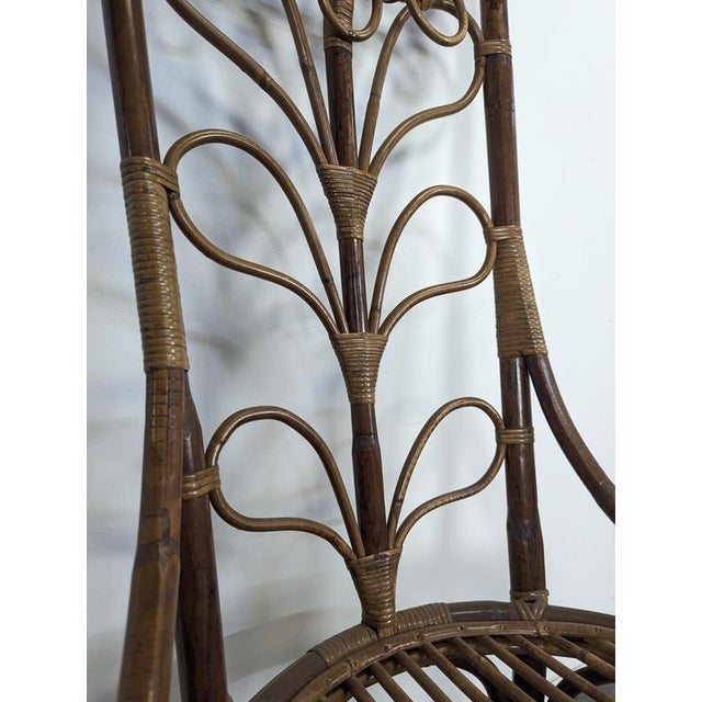 Bamboo and Rattan Chairs with Sunflower Decoration, 1970s, Set of 4 For Sale - Image 10 of 11