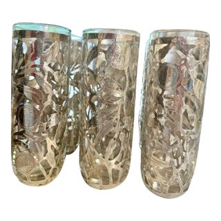 Vintage Mexican Sterling Overlay Highball Glasses- Set of 6 For Sale