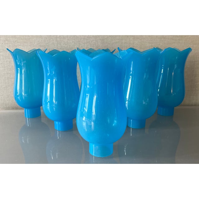 Victorian Antique French Opaline Glass Hurricane Shades for Chandelier Candle or Electric Light Wall Sconces - Set of 6 For Sale - Image 3 of 18