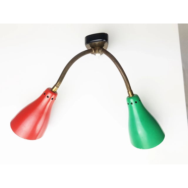 Black Red & Green Brass and Black Wood Adjustable Wall Lamp, 1960s For Sale - Image 8 of 12
