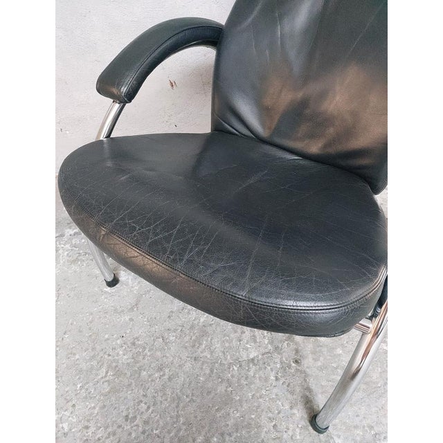 Black Leather Chrome Armchair, 1980s For Sale - Image 9 of 18