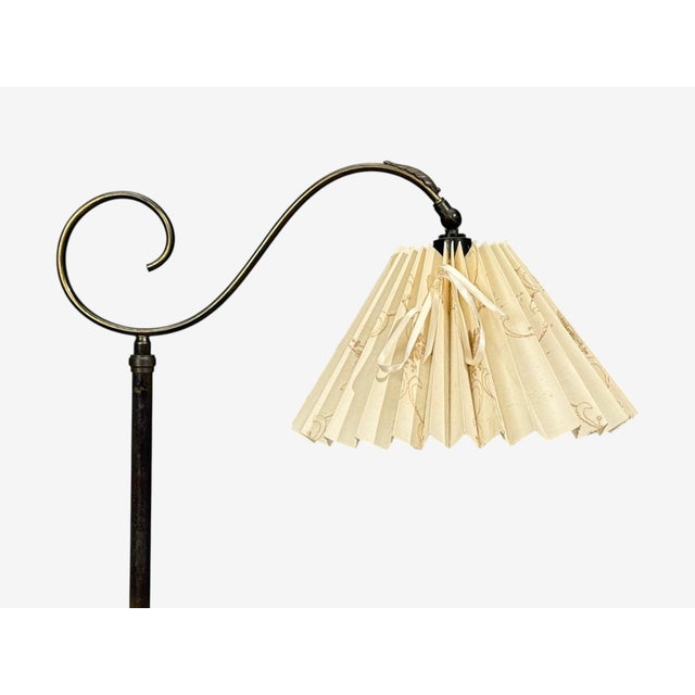 1950s Mid-Century Modern Floor Lamp, Patinated Brass, Wood, Fabric For Sale In New York - Image 6 of 12