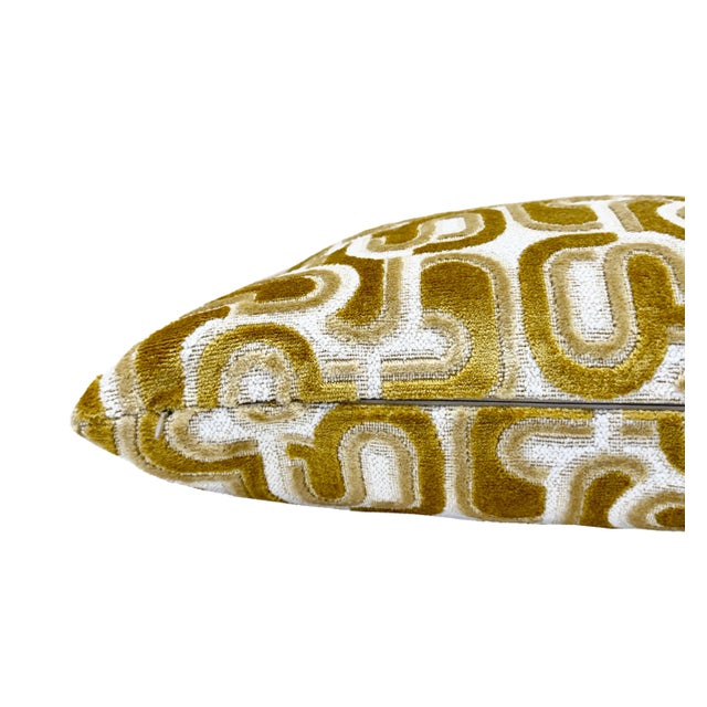 Gold Groove 22x22 Velvet Pillow With Feather Down Insert For Sale - Image 4 of 5