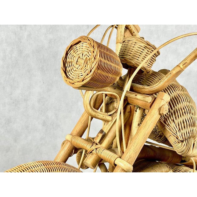 Tan Full Size Wicker & Bamboo Harley Davidson Motorcycle attributed to Tom Dixon for Habitat, 1980s For Sale - Image 8 of 15