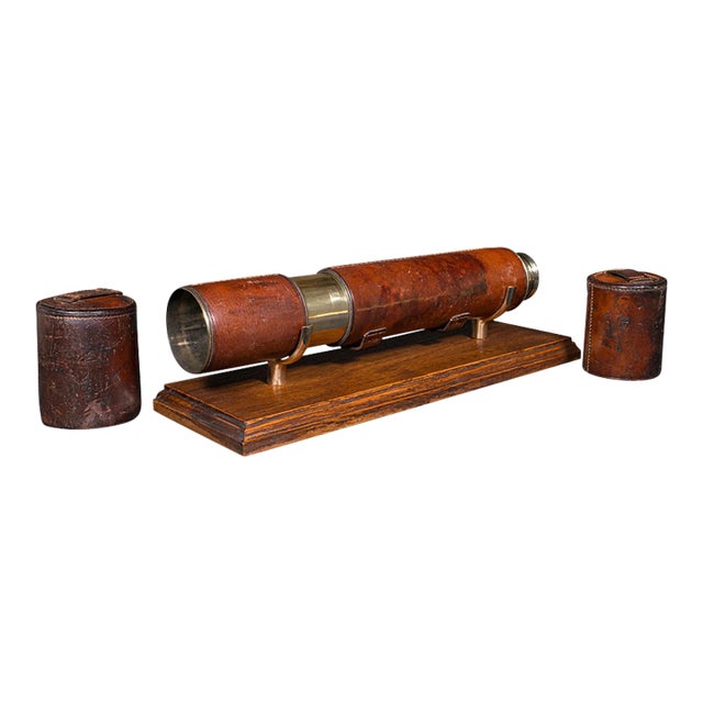Antique 3 Draw Telescope, English Brass, Leather, Newton & Co, Victorian, C.1870 For Sale