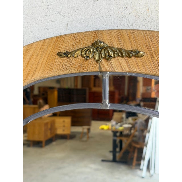 Vintage Danish Oak Entryway Console Table & Oval Mirror Set With Brass Details For Sale In Los Angeles - Image 6 of 10
