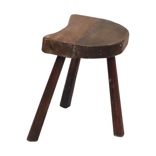 Wood Vintage Rustic Wabi-Sabi Wooden Three-Legged Milking Stool, France For Sale - Image 7 of 18