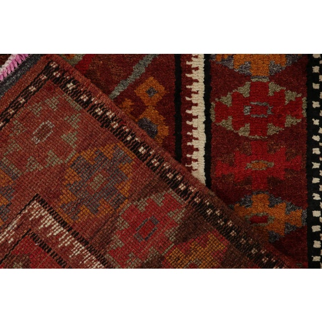 1950s Vintage Turkish Tribal Runner in Red, Orange and Green Geometric Patterns For Sale - Image 5 of 6