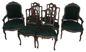 Vintage Louis XV Style Oak Dining Chairs, 1940s, Set of 8