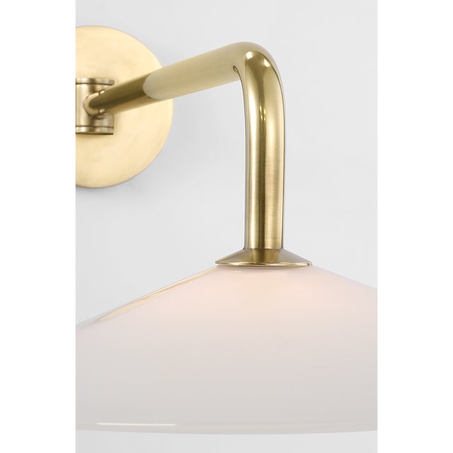 Metal Amber Lewis for Visual Comfort Signature Ponce 9" Articulating Sconce in Hand-Rubbed Antique Brass with Milk White Glass Shade For Sale - Image 7 of 12