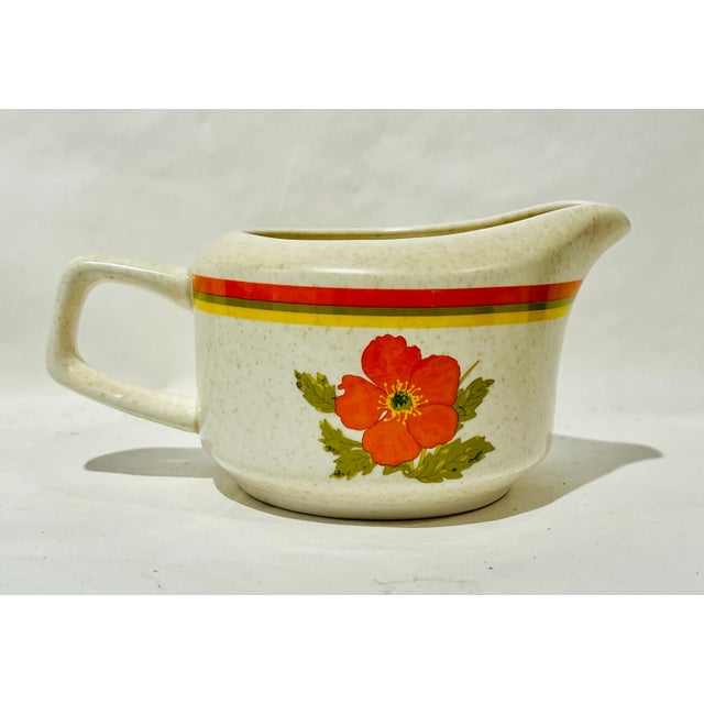 American Lenox “Fire Flower” Pattern Vintage 1970s Temper-Ware Sugar Bowl With Lid & Creamer Set For Sale - Image 3 of 9