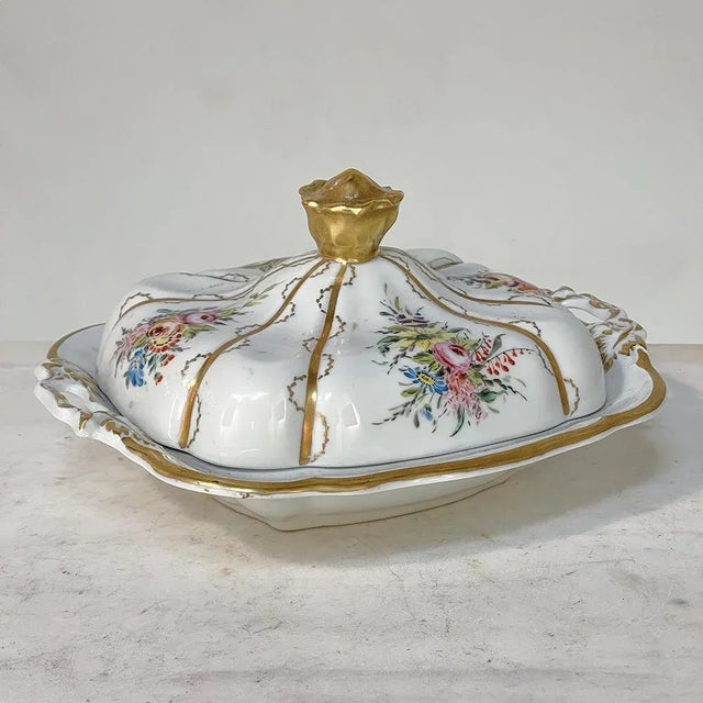 19th Century French Limoges Hand-Painted Covered Serving Dish For Sale - Image 10 of 13