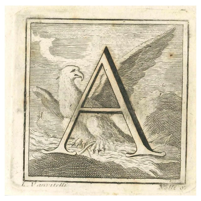 Luigi Vanvitelli, Letter of the Alphabet A, Etching, 18th Century For Sale