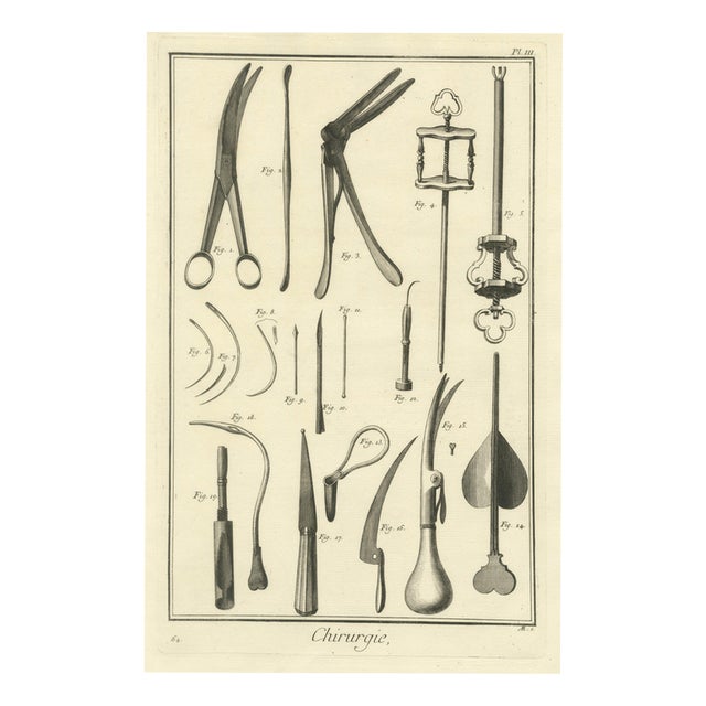 Antonio Baratti, Suture Needles and Screw Instruments, Diderot Chirurgie Plate Iii, 1772, Engraving For Sale