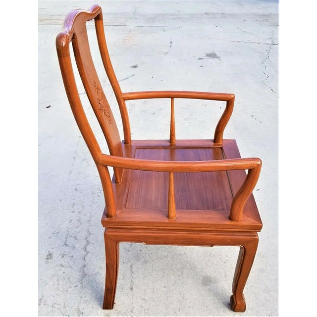 Chinoiserie Henredon Style Asian Chinoiserie Solid Wood Dining Accent Desk Armchair For Sale - Image 3 of 12