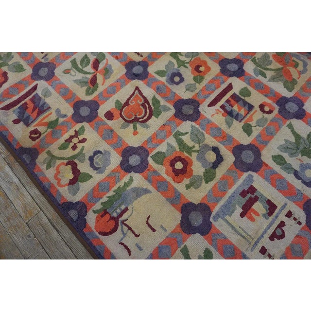 Notable Tan Beige Color With Splendid Floral and Figurative Designs Antique American Hooked Rug For Sale - Image 10 of 12