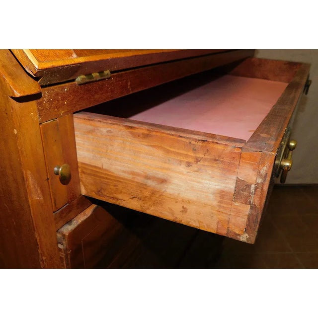 Late 19th Century Mahogany Slant-Front Bureau Desk With Marquetry Inlay and Brass Hardware For Sale - Image 12 of 12