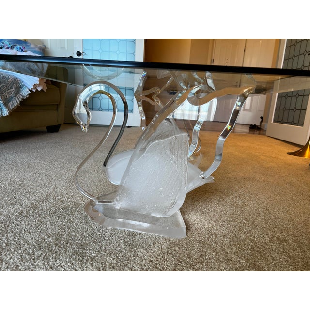 Vintage Acrylic & Glass Swan Coffee Table For Sale - Image 4 of 10