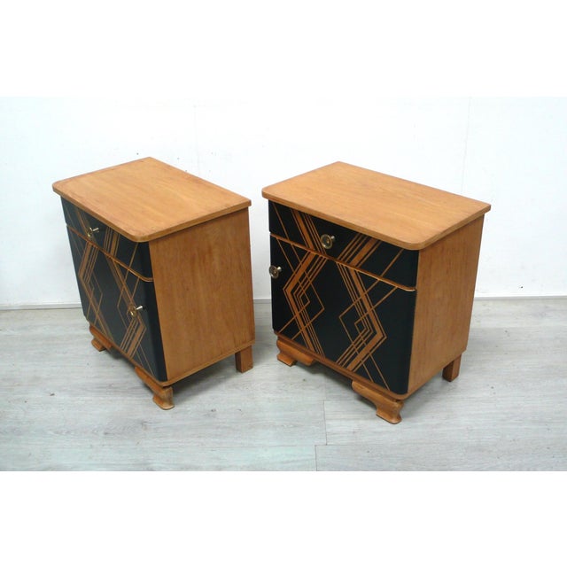 Art Deco Bedside Tables in Oak, Germany, 1940s, Set of 2 For Sale - Image 6 of 8