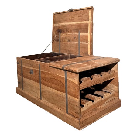 Teak Storage Chest with Integrated Wine Rack For Sale