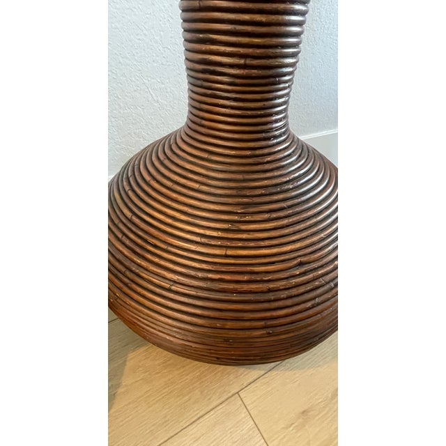 Brown Vintage 1970's Gabriella Crespi Style Pencil Reed Rattan Floor Vases Urns- A Pair For Sale - Image 8 of 14