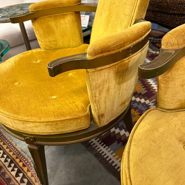 Gothic Revival Hollywood Regency High Back Gold Velvet and Wood Frame Chairs a Pair For Sale - Image 12 of 12