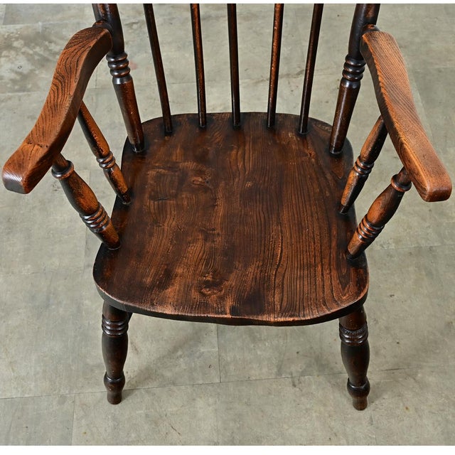19th Century English 19th Century Carved Elm Windsor Chair For Sale - Image 5 of 12