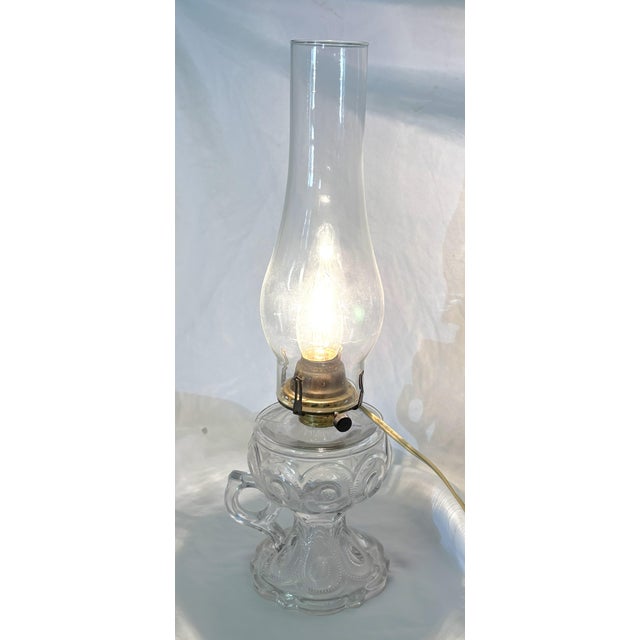 Transparent Antique Egg Pattern Pressed Glass Electrified Oil Lamp For Sale - Image 8 of 9