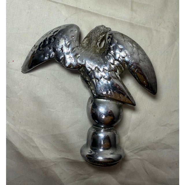 Metal Antique Heavy Solid Chrome Plated Brass Open Winged Eagle Bird Flag Finial For Sale - Image 7 of 9