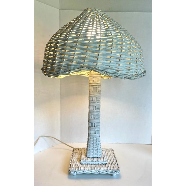 Vintage Woven Wicker Rattan Table Lamp For Sale - Image 11 of 13