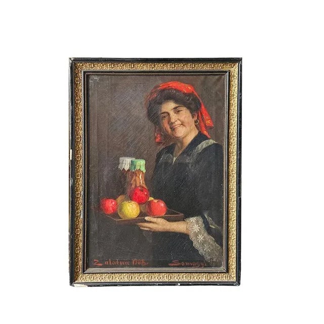 1960s Woman with a Fruit Tray, 1960s, Oil on Canvas For Sale - Image 5 of 5