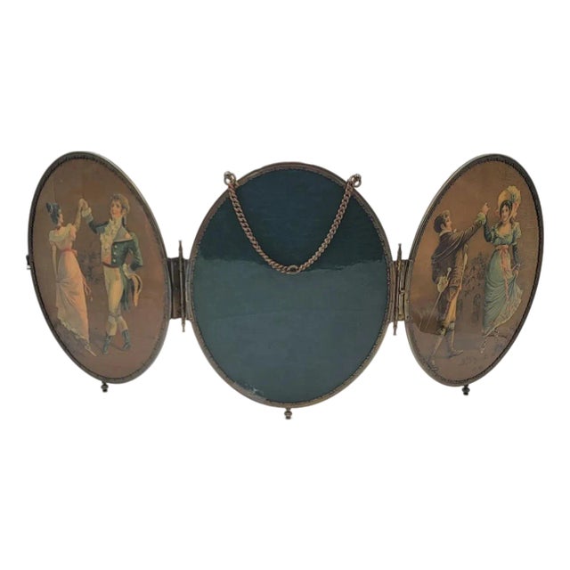 Rare 1800's Victorian Bronze Frame Dancing Couple Triple Hanging Shaving Vanity. For Sale