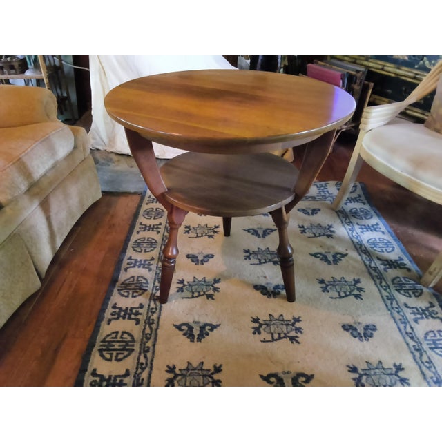 Vintage Bucks County Two-Tier Provincial, Mid Century Modern, Solid Cherry Gueridon Accent Table For Sale - Image 6 of 9