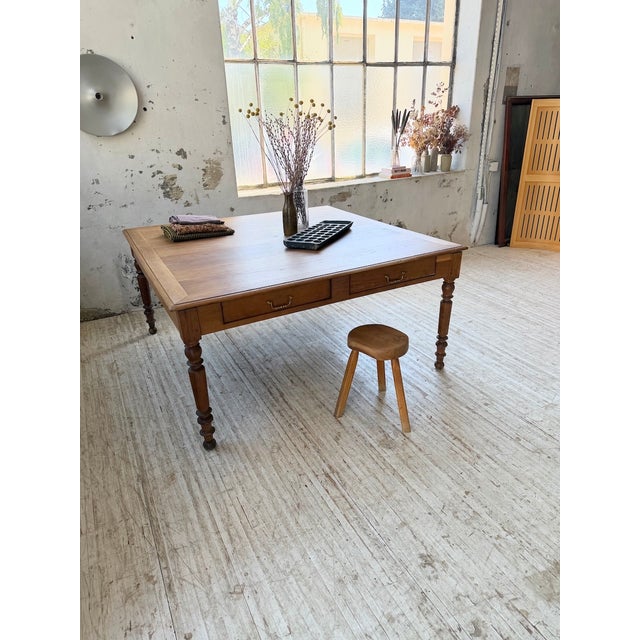Large Oak Square Conference Table, 1950 For Sale - Image 4 of 18