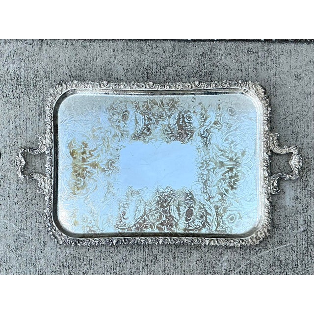 Vintage Silver Plate Tray For Sale - Image 4 of 12